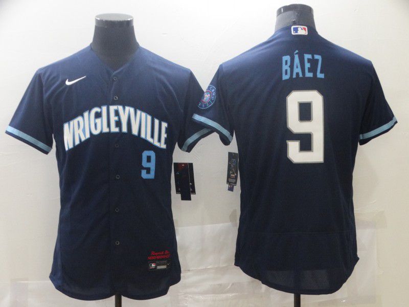 Men Chicago Cubs #9 Baez City Edition Blue Elite Nike 2021 MLB Jersey